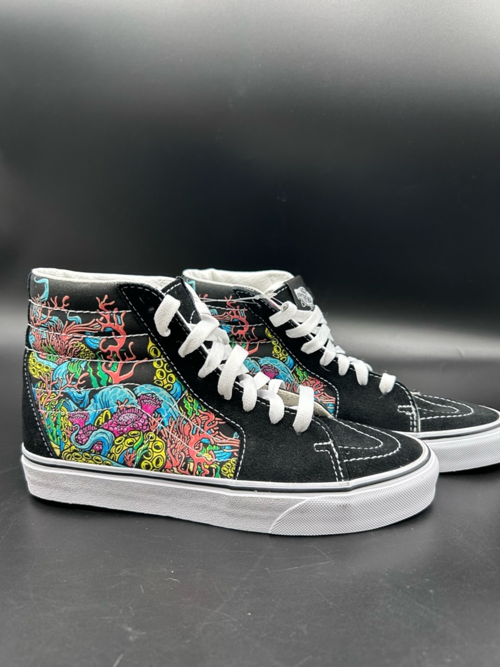 Vans Sk8 Mid Coral Reef Ocean Print Black White Sneakers Womens 6.5 New